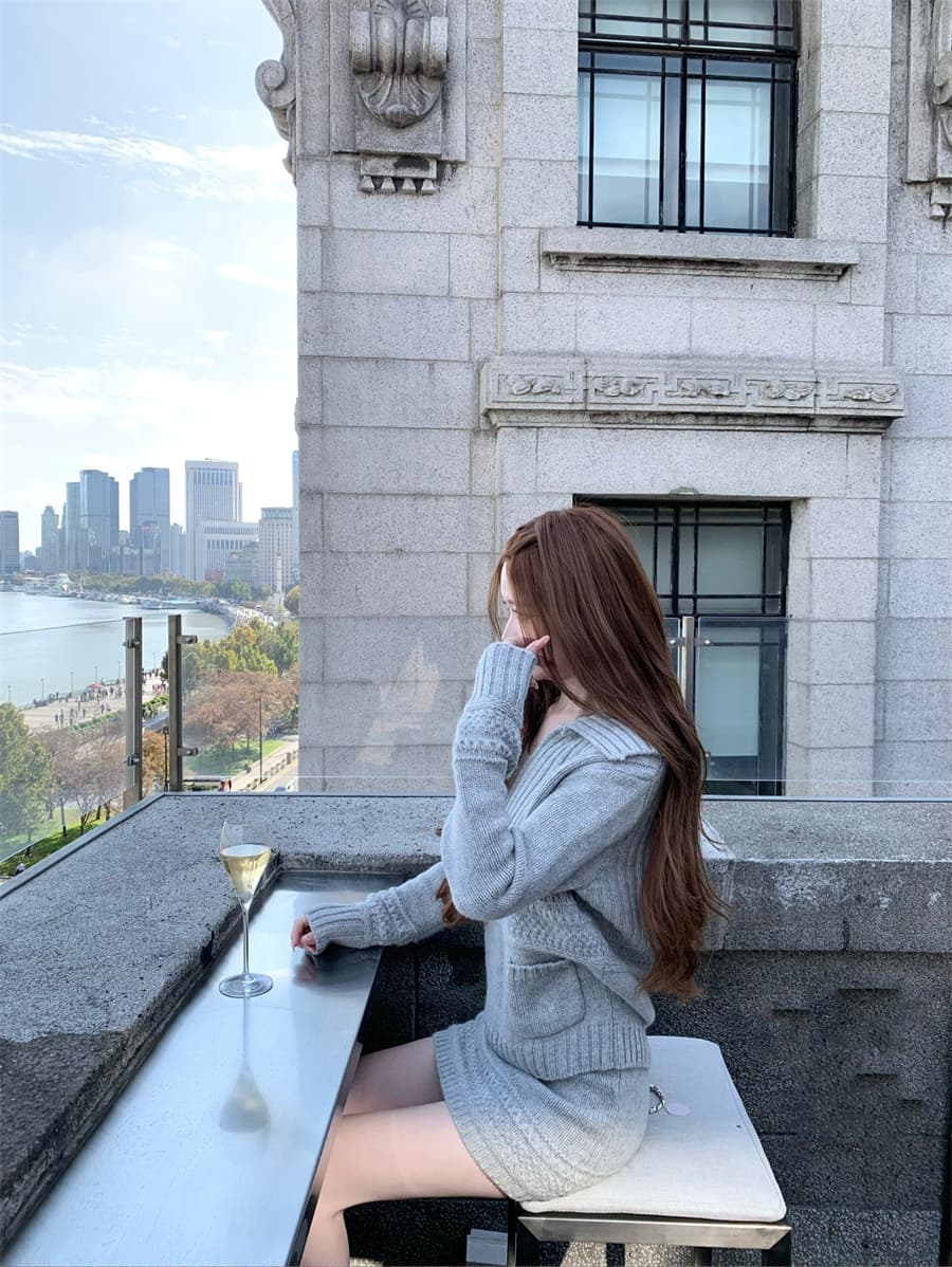 작은 키 한 부서 느긋한 바람 회색 니트 원피스 아이들 가을 겨울 새로운 스웨터 세트 타이트 스커트 투피스 세트 상세 이미지 44