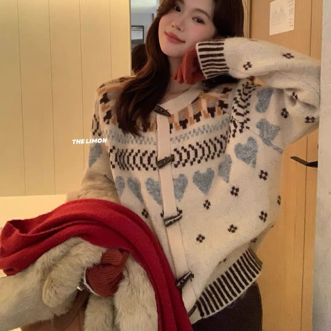 한 부서 무거운 작업 공정한 섬 소뿔 버클 스웨터 오픈 가디건 여성 슈퍼 잘 생긴 루즈핏 외국 가스 다용도 니트 재킷 맨위 이미지 5