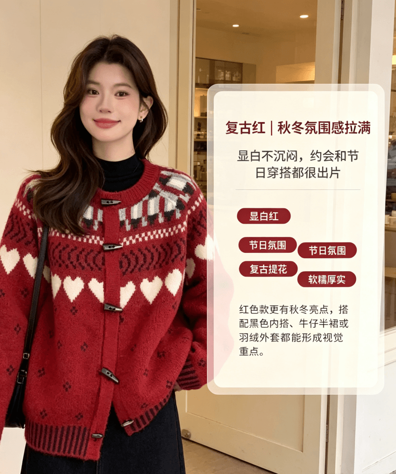 한 부서 무거운 작업 공정한 섬 소뿔 버클 스웨터 오픈 가디건 여성 슈퍼 잘 생긴 루즈핏 외국 가스 다용도 니트 재킷 맨위 상세 이미지 9