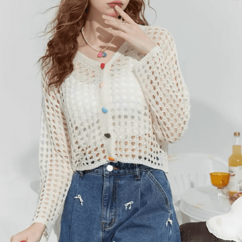 유럽 역 홀로우 아웃 루즈핏 외부 가져 가라. 얇은 스타일 오픈 가디건 여성 2026 여름 도파민 니트 스웨터 맨위 이미지 2