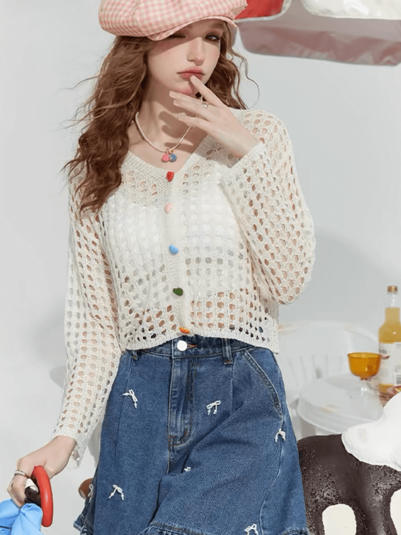 유럽 역 홀로우 아웃 루즈핏 외부 가져 가라. 얇은 스타일 오픈 가디건 여성 2026 여름 도파민 니트 스웨터 맨위 상세 이미지 3