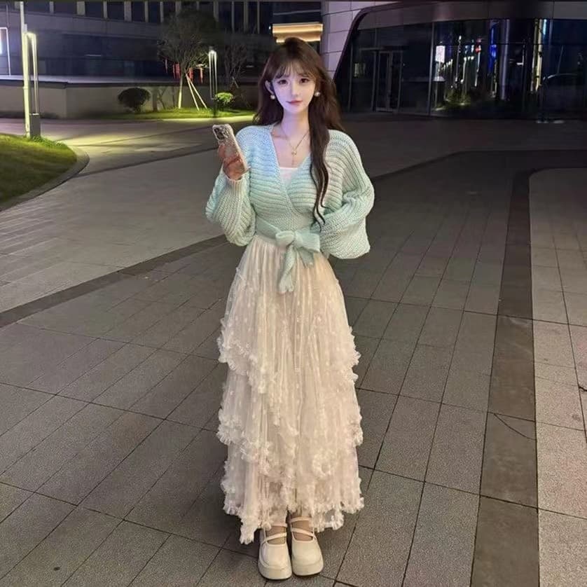 한국 동대문 차 부서 착용 가져 가라. 새로운 부드러운 바람 품격 하이웨이스트 레이스업 긴 머리 모헤어 쇼트 스타일 맨위