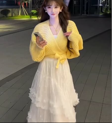 한국 동대문 차 부서 착용 가져 가라. 새로운 부드러운 바람 품격 하이웨이스트 레이스업 긴 머리 모헤어 쇼트 스타일 맨위 상세 이미지 2