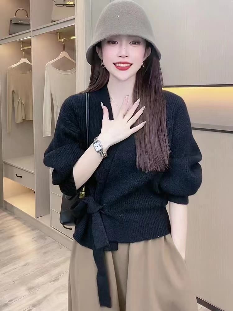 레트로 디자인 센스 작은 대중 맨위 여성 가을 겨울 새로운 일본식 느긋한 바람 다용도 슬림해 보이는 오픈 가디건 스웨터 코트