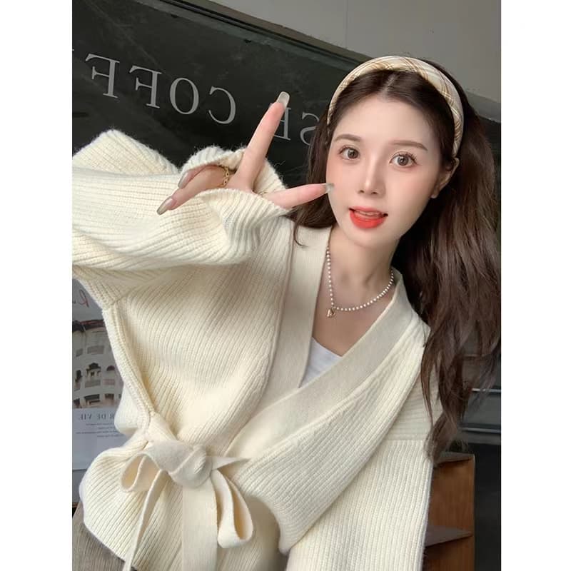레트로 디자인 센스 작은 대중 맨위 여성 가을 겨울 새로운 일본식 느긋한 바람 다용도 슬림해 보이는 오픈 가디건 스웨터 코트 상세 이미지 2