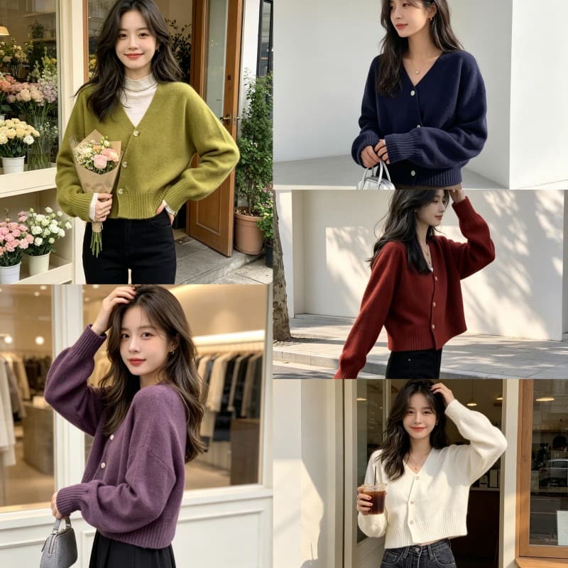 V넥 오픈 가디건 스웨터 여자 봄 가을 외출용 디자인 센스 루즈핏 느긋한 바람 Chic 작은 대중 쇼트 스타일 니트 맨위