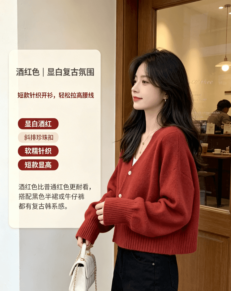 V넥 오픈 가디건 스웨터 여자 봄 가을 외출용 디자인 센스 루즈핏 느긋한 바람 Chic 작은 대중 쇼트 스타일 니트 맨위 상세 이미지 2