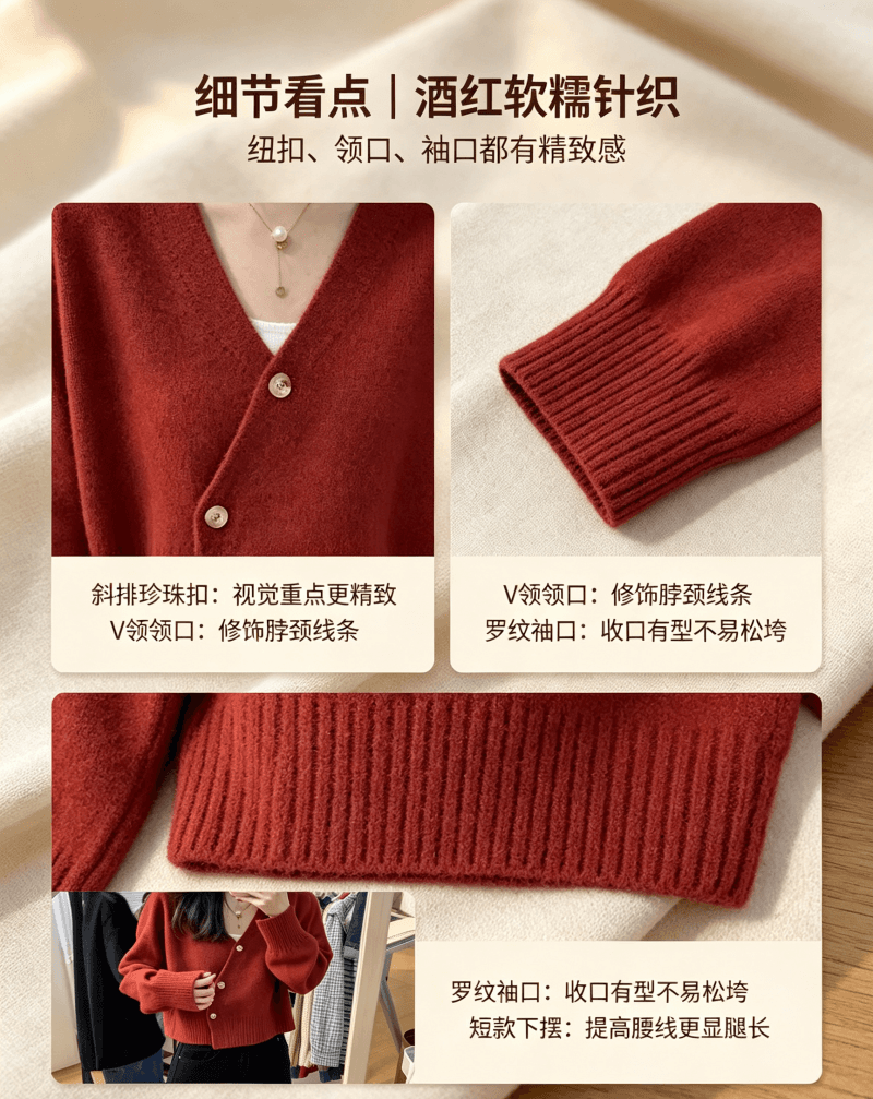 V넥 오픈 가디건 스웨터 여자 봄 가을 외출용 디자인 센스 루즈핏 느긋한 바람 Chic 작은 대중 쇼트 스타일 니트 맨위 상세 이미지 3