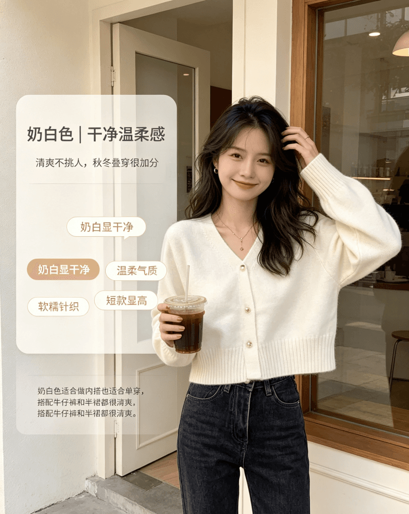 V넥 오픈 가디건 스웨터 여자 봄 가을 외출용 디자인 센스 루즈핏 느긋한 바람 Chic 작은 대중 쇼트 스타일 니트 맨위 상세 이미지 7