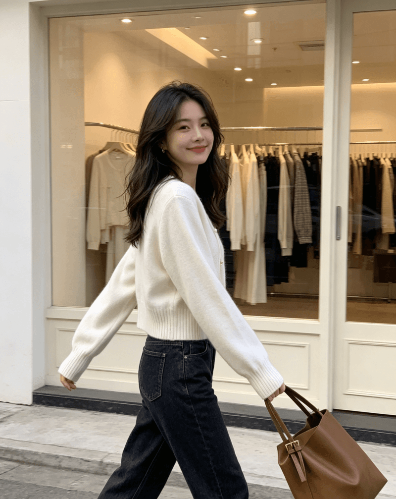 V넥 오픈 가디건 스웨터 여자 봄 가을 외출용 디자인 센스 루즈핏 느긋한 바람 Chic 작은 대중 쇼트 스타일 니트 맨위 상세 이미지 9