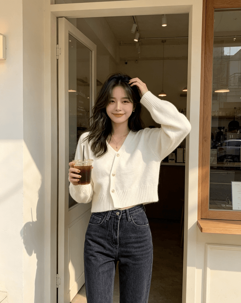V넥 오픈 가디건 스웨터 여자 봄 가을 외출용 디자인 센스 루즈핏 느긋한 바람 Chic 작은 대중 쇼트 스타일 니트 맨위 상세 이미지 10