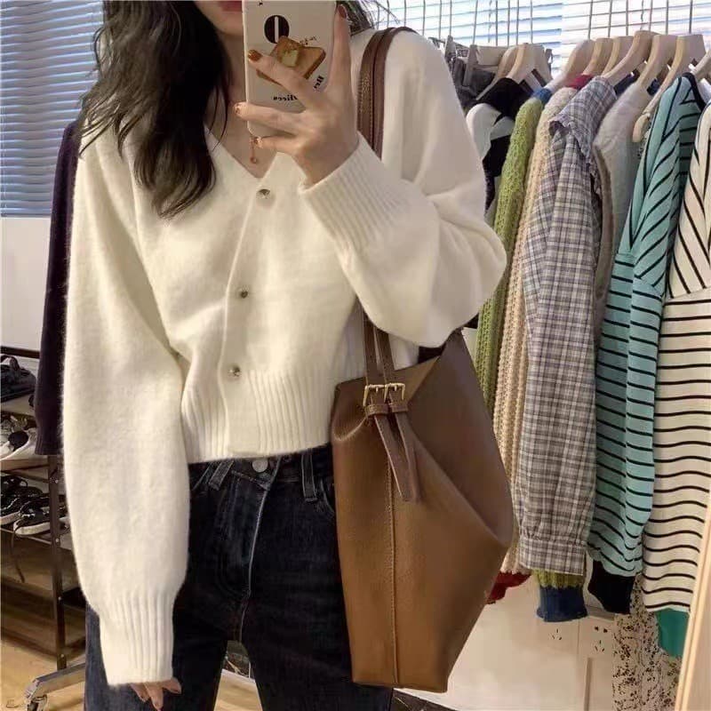 V넥 오픈 가디건 스웨터 여자 봄 가을 외출용 디자인 센스 루즈핏 느긋한 바람 Chic 작은 대중 쇼트 스타일 니트 맨위 상세 이미지 11
