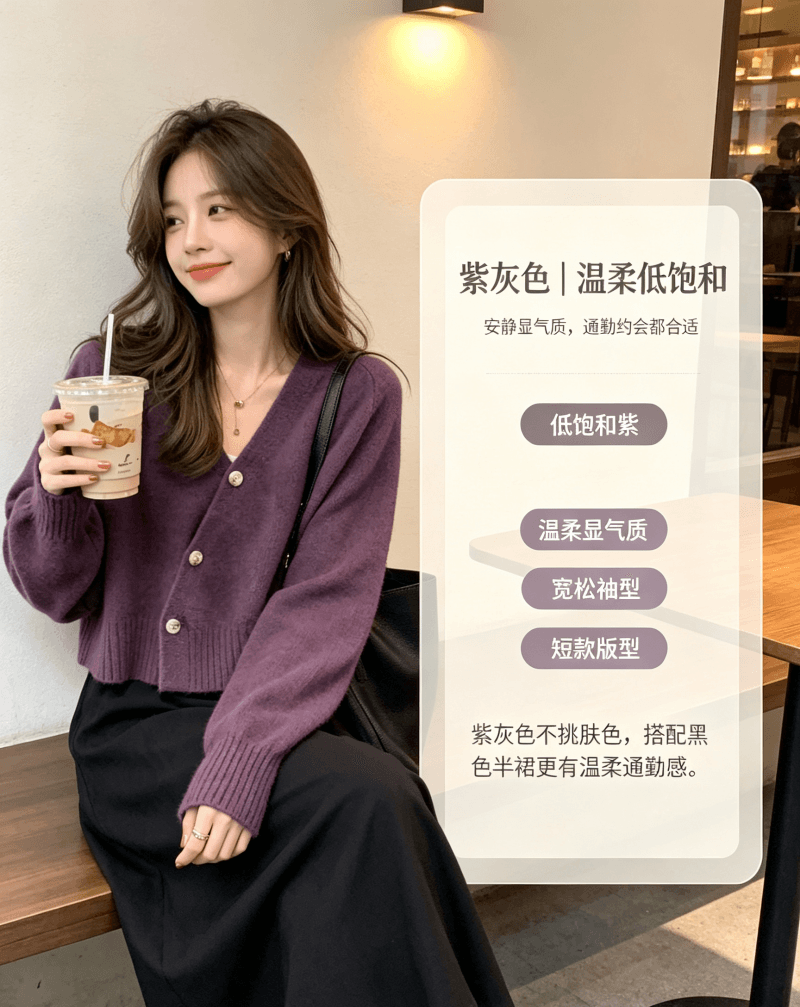 V넥 오픈 가디건 스웨터 여자 봄 가을 외출용 디자인 센스 루즈핏 느긋한 바람 Chic 작은 대중 쇼트 스타일 니트 맨위 상세 이미지 12
