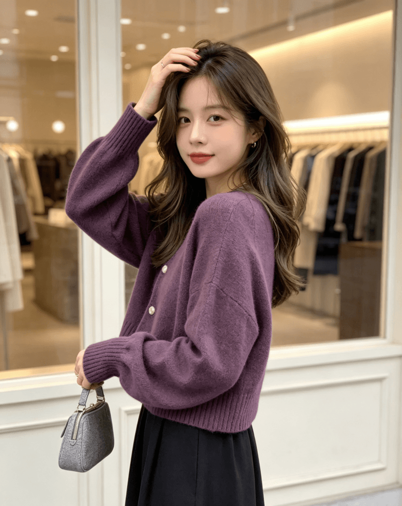 V넥 오픈 가디건 스웨터 여자 봄 가을 외출용 디자인 센스 루즈핏 느긋한 바람 Chic 작은 대중 쇼트 스타일 니트 맨위 상세 이미지 13