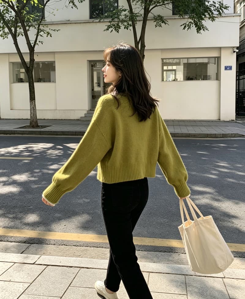 V넥 오픈 가디건 스웨터 여자 봄 가을 외출용 디자인 센스 루즈핏 느긋한 바람 Chic 작은 대중 쇼트 스타일 니트 맨위 상세 이미지 19