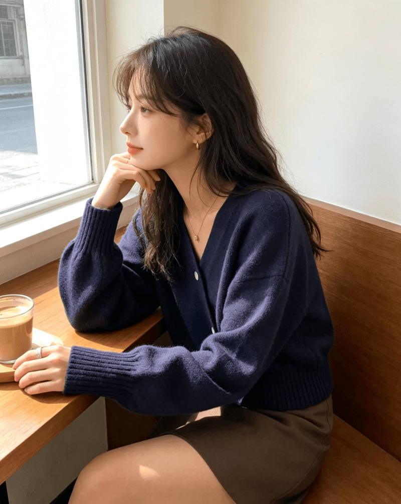 V넥 오픈 가디건 스웨터 여자 봄 가을 외출용 디자인 센스 루즈핏 느긋한 바람 Chic 작은 대중 쇼트 스타일 니트 맨위 상세 이미지 23