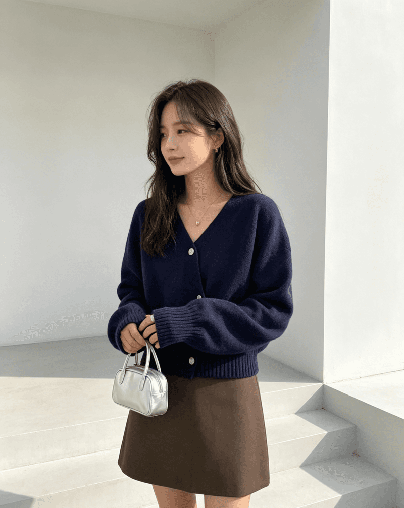 V넥 오픈 가디건 스웨터 여자 봄 가을 외출용 디자인 센스 루즈핏 느긋한 바람 Chic 작은 대중 쇼트 스타일 니트 맨위 상세 이미지 24
