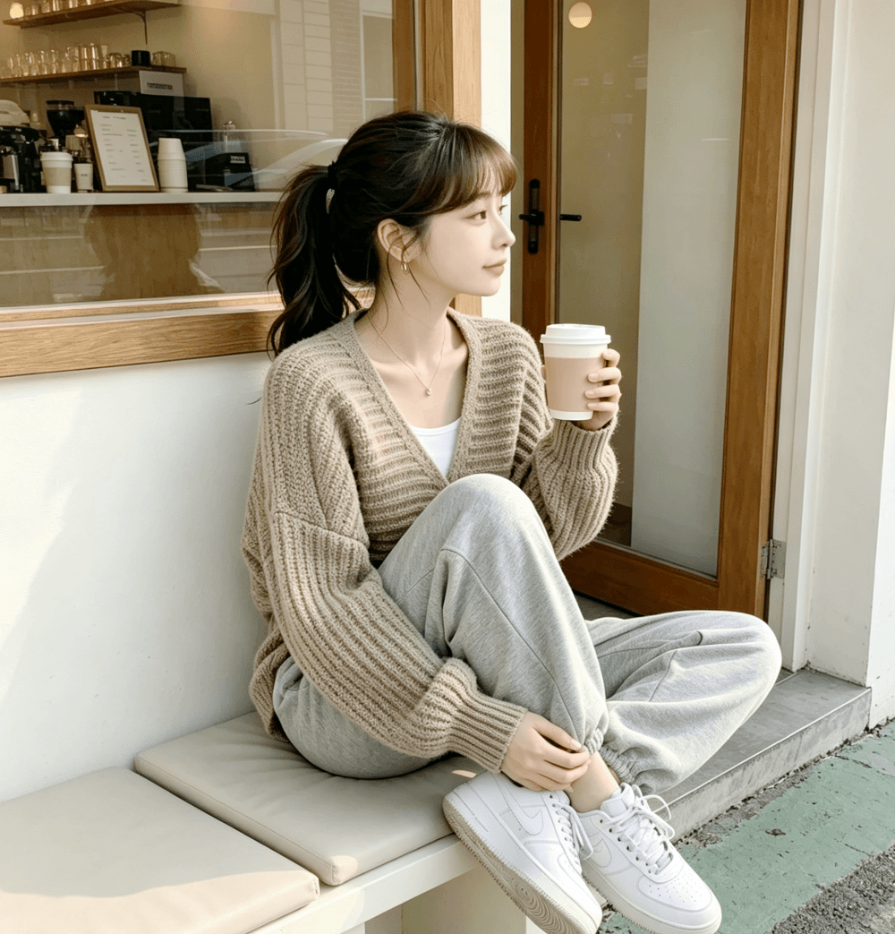 한국 동대문 차 부서 착용 가져 가라. 새로운 부드러운 바람 품격 하이웨이스트 레이스업 긴 머리 모헤어 쇼트 스타일 맨위 상세 이미지 17