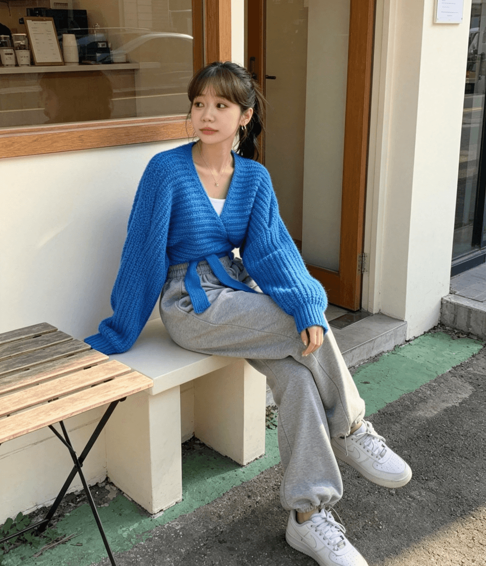 한국 동대문 차 부서 착용 가져 가라. 새로운 부드러운 바람 품격 하이웨이스트 레이스업 긴 머리 모헤어 쇼트 스타일 맨위 상세 이미지 23