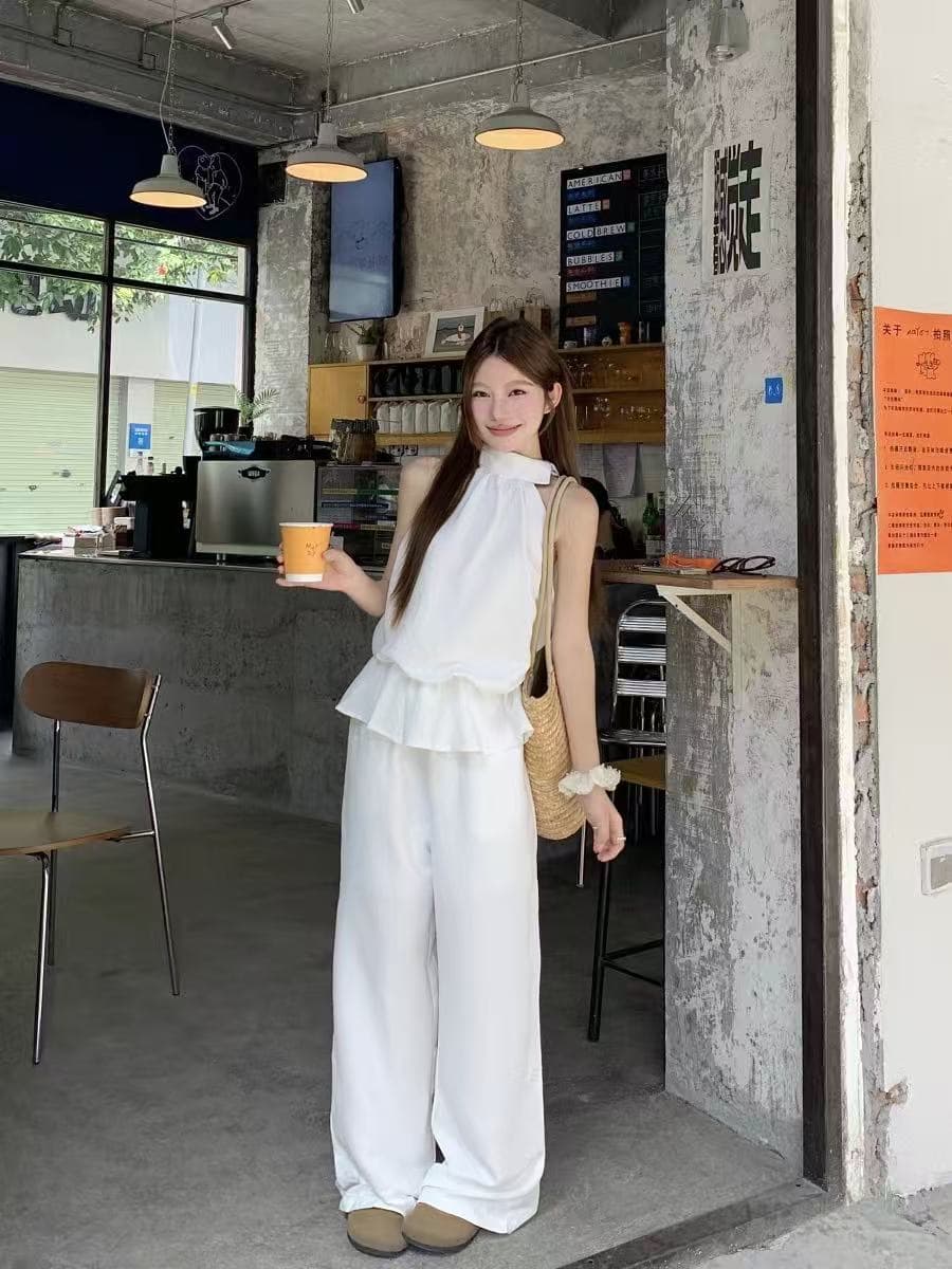 여름 행침 목 민소매 맨위 롱 코트 투피스 세트 상세 이미지 5