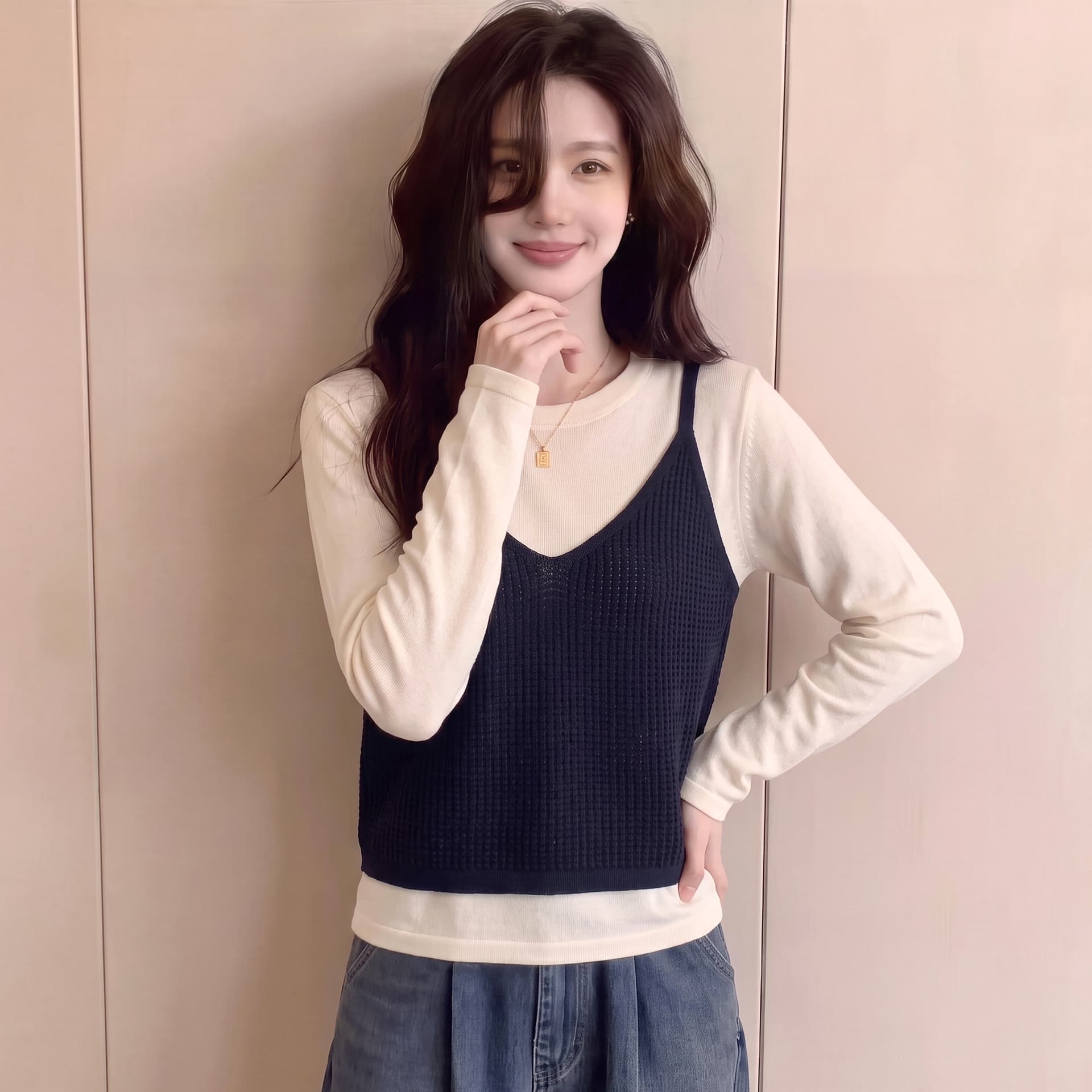 빅 사이즈 지방 mm 가을 새로운 외국 가스 스트립 외출용 디자인 센스 니트 스웨터 투피스 세트 스웨터 캐주얼 맨위 이미지 5