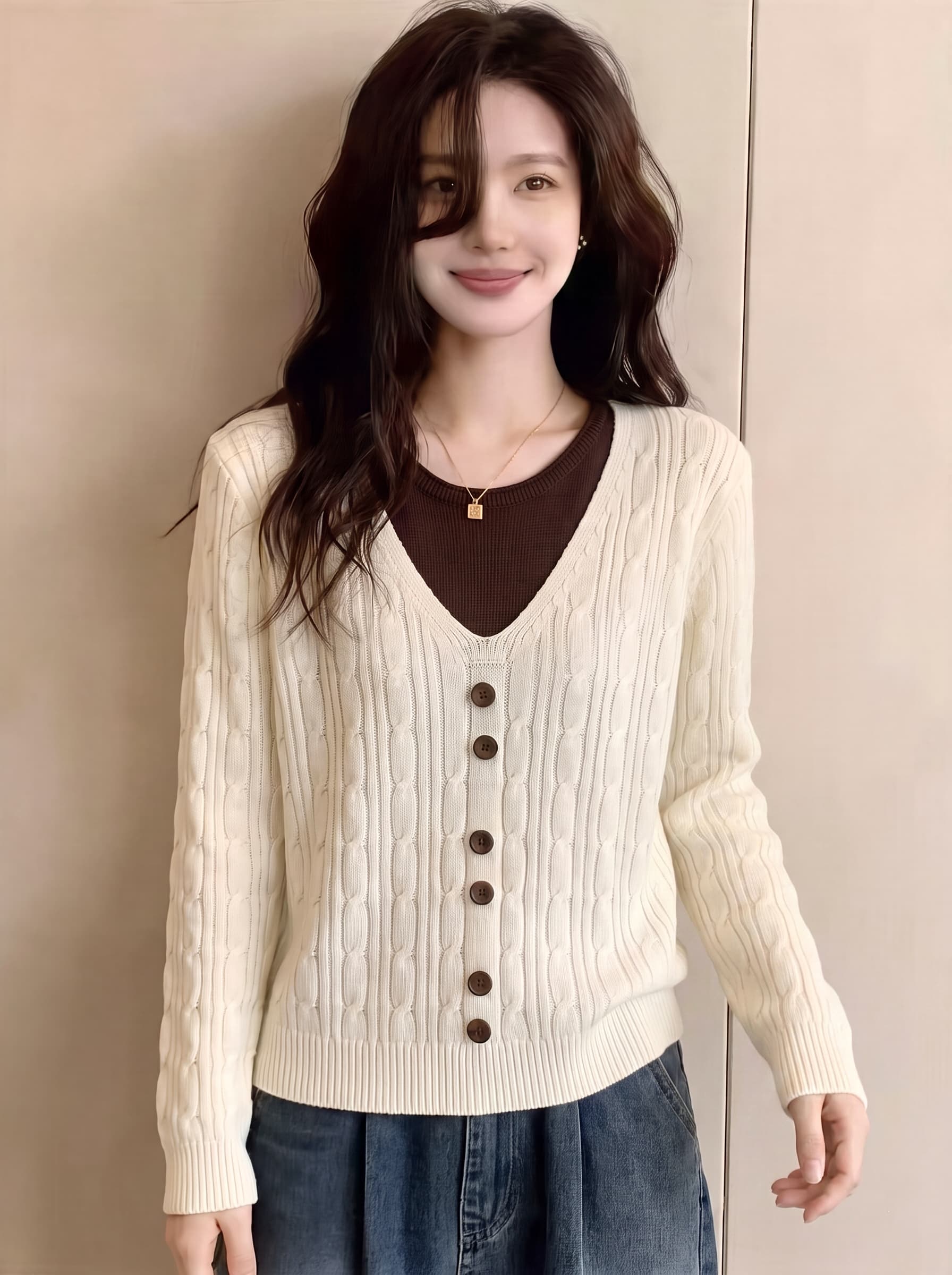 빅 사이즈 지방 mm 가을 새로운 페이크 레이어드 배색 긴팔 니트 스웨터 여성 레저 다용도 스웨터 작은 셔츠 맨위 이미지 4