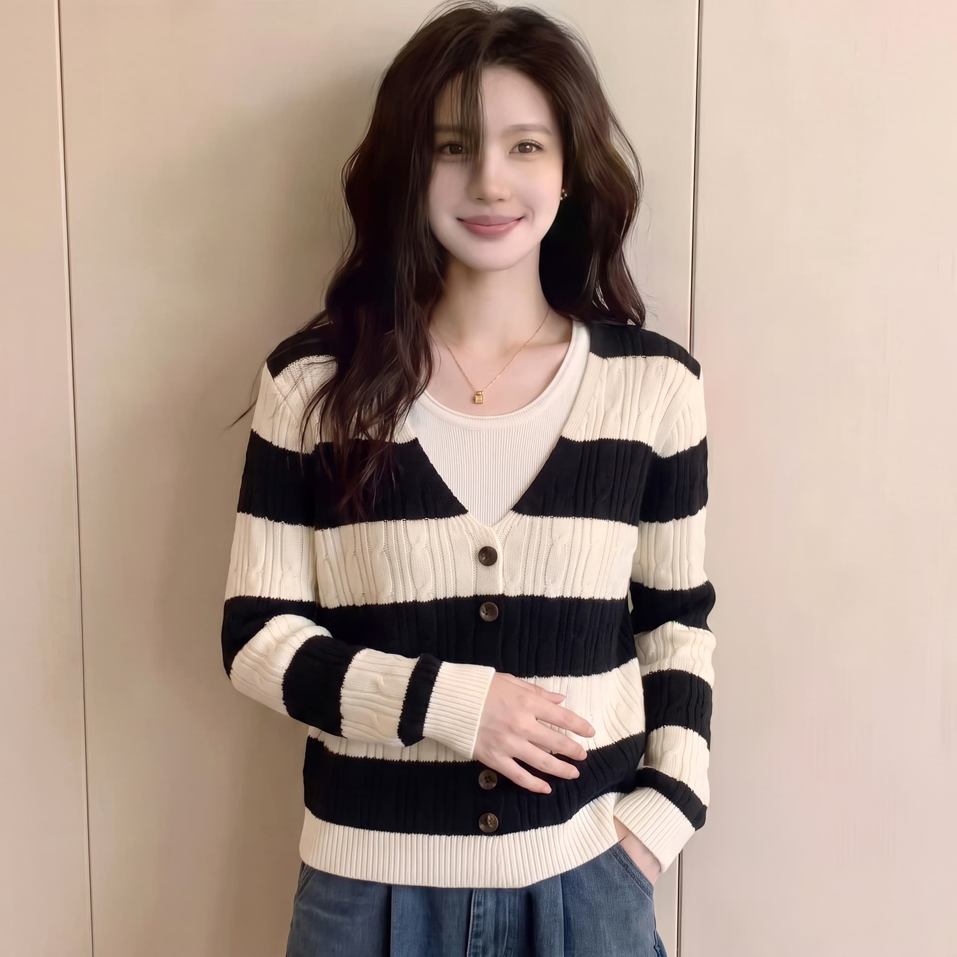 빅 사이즈 지방 mm 가을 새로운 페이크 레이어드 배색 긴팔 니트 스웨터 여성 레저 다용도 스웨터 작은 셔츠 맨위 이미지 5