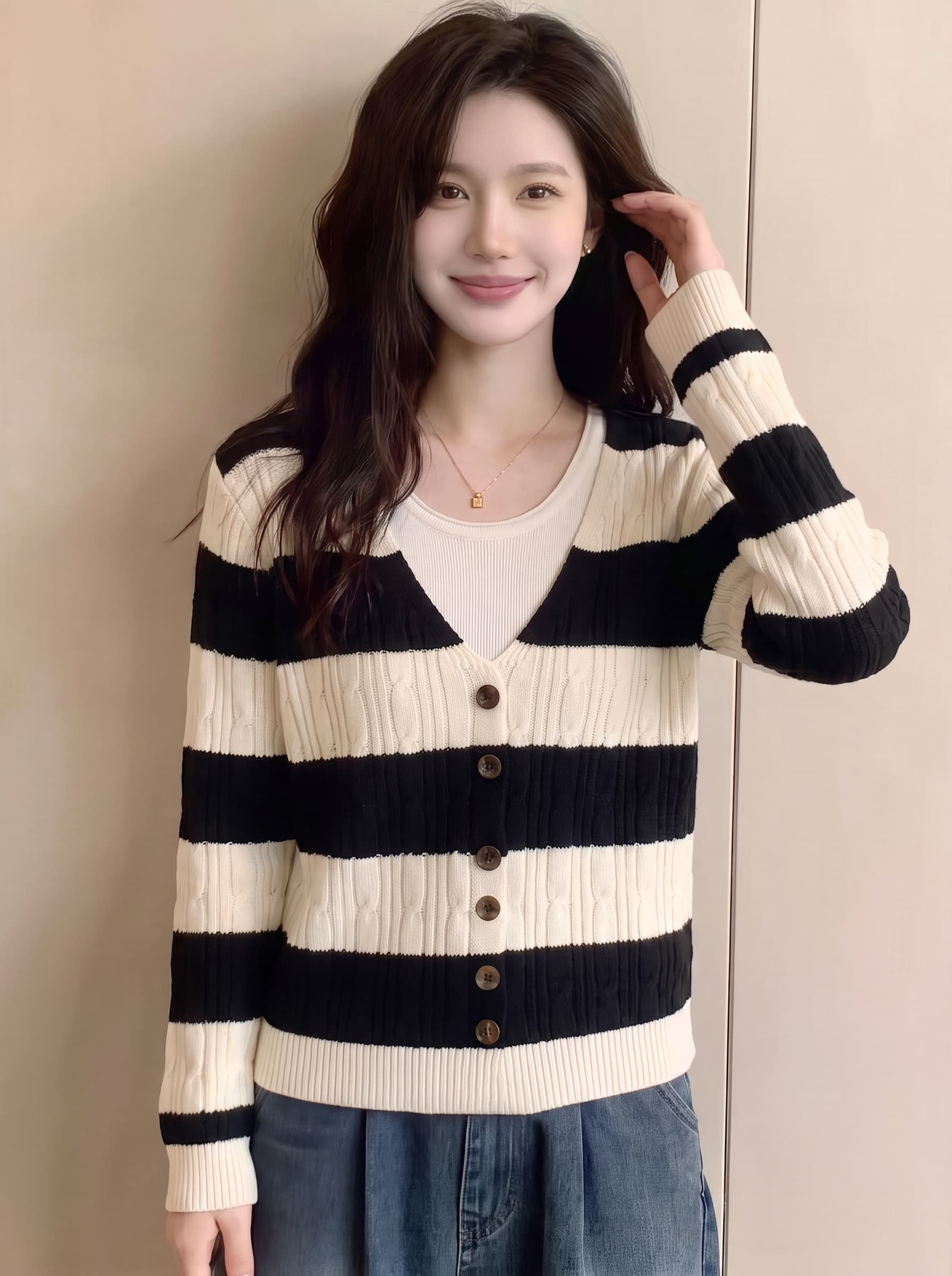 빅 사이즈 지방 mm 가을 새로운 페이크 레이어드 배색 긴팔 니트 스웨터 여성 레저 다용도 스웨터 작은 셔츠 맨위 상세 이미지 2