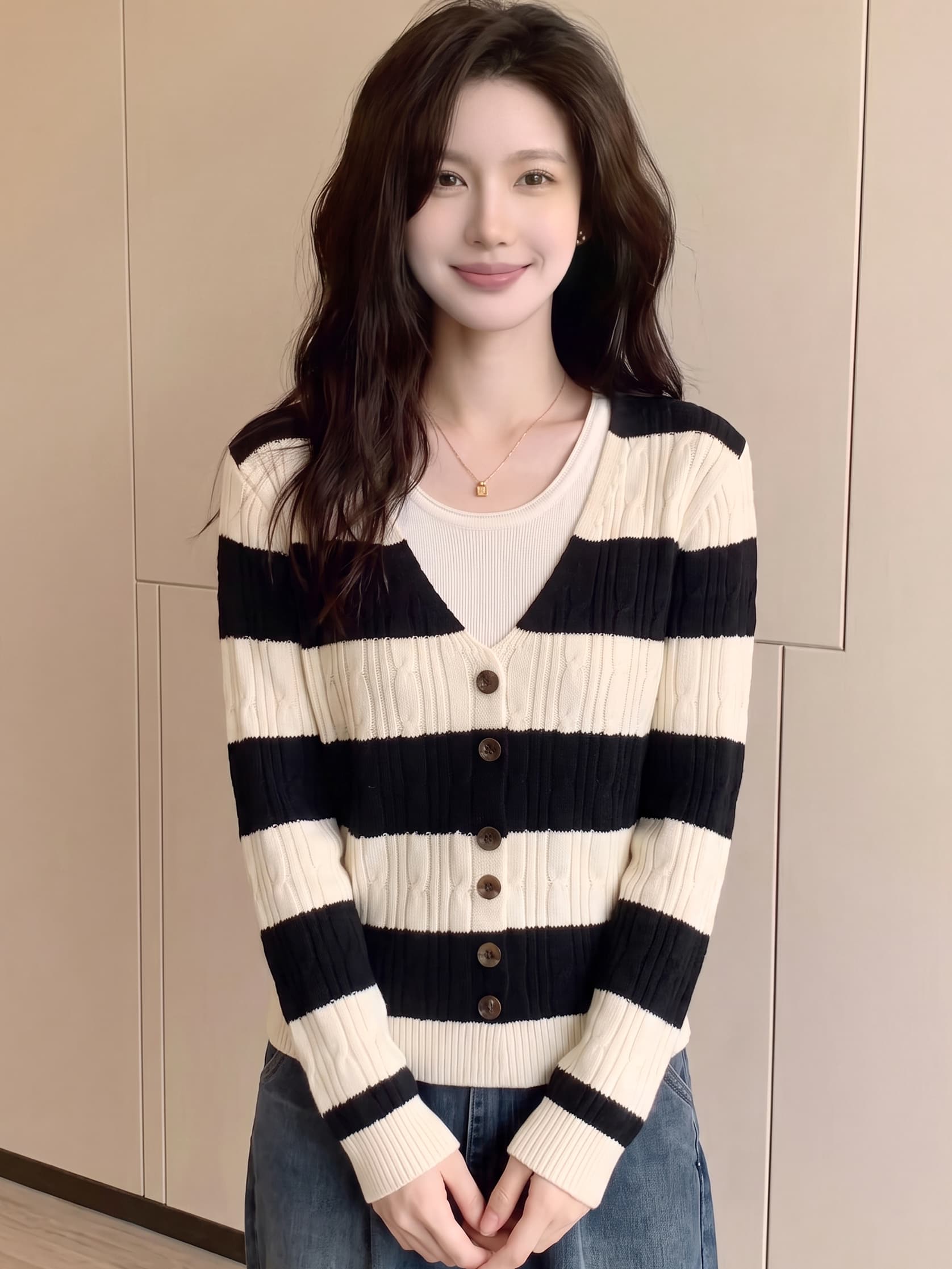 빅 사이즈 지방 mm 가을 새로운 페이크 레이어드 배색 긴팔 니트 스웨터 여성 레저 다용도 스웨터 작은 셔츠 맨위 상세 이미지 3