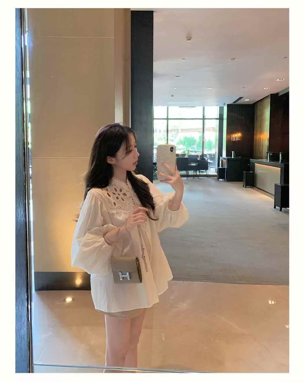 프랑스식 홀로우 아웃 자수 벌룬 소매 여성 셔츠 2026 새로운 봄 외국 가스 고급 캐주얼 루즈핏 긴팔 맨위 이미지 3