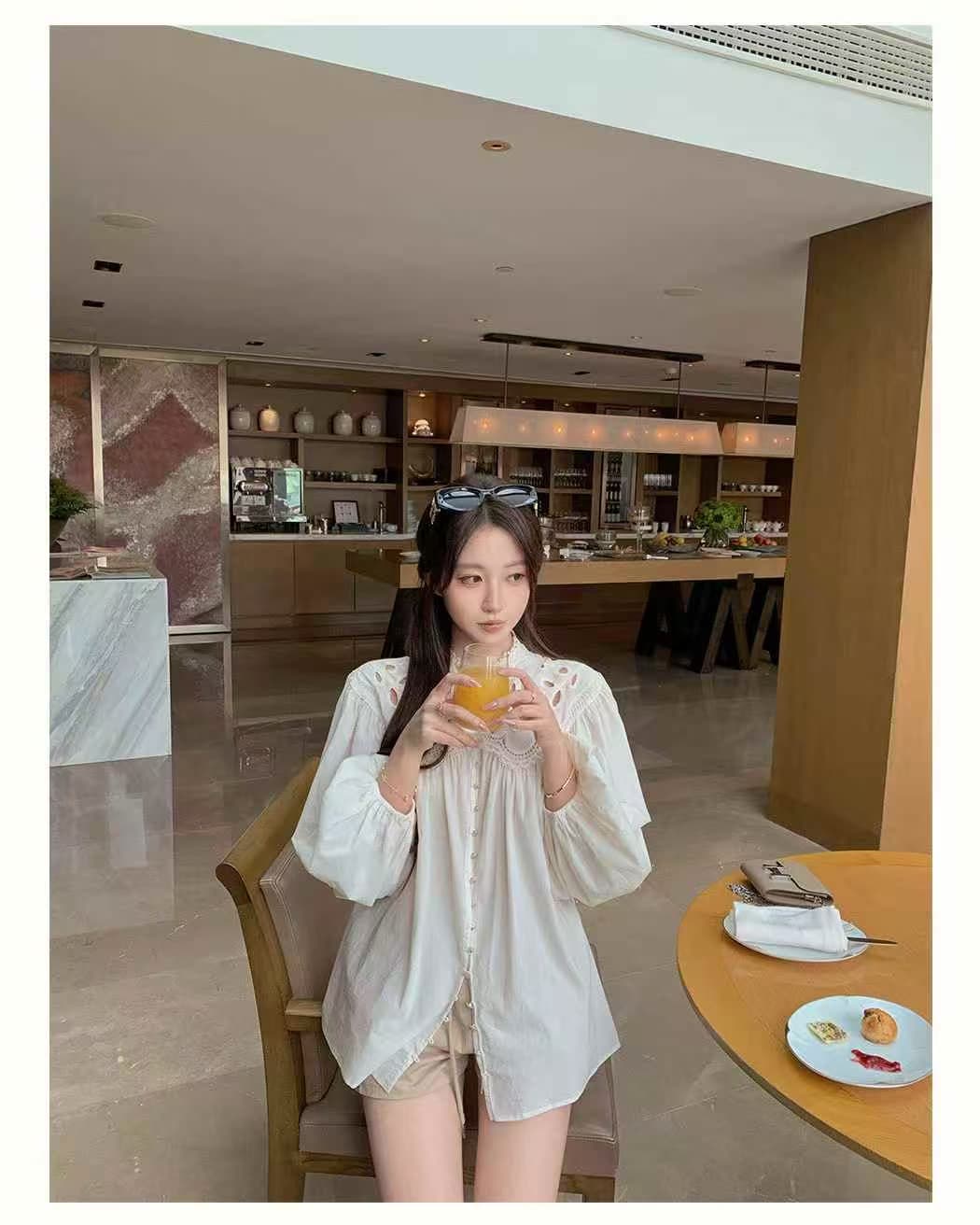 프랑스식 홀로우 아웃 자수 벌룬 소매 여성 셔츠 2026 새로운 봄 외국 가스 고급 캐주얼 루즈핏 긴팔 맨위 상세 이미지 5