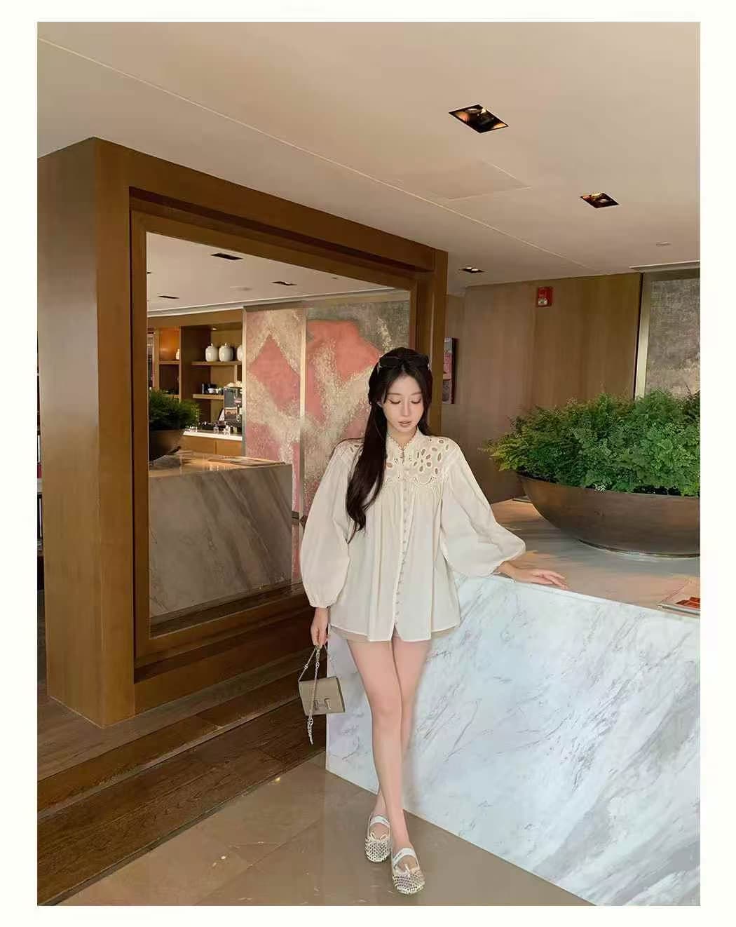 프랑스식 홀로우 아웃 자수 벌룬 소매 여성 셔츠 2026 새로운 봄 외국 가스 고급 캐주얼 루즈핏 긴팔 맨위 상세 이미지 9