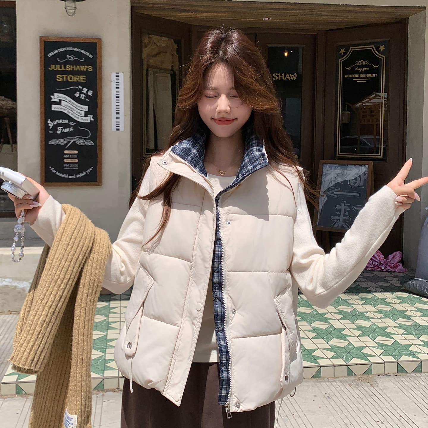 면 베스트 여성 코트 가을 겨울 2026 새로운 패션 쇼트 스타일 외출용 두꺼운 스탠드 칼라 민소매 조끼 조끼