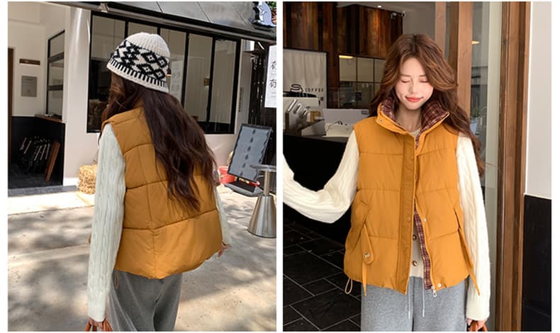 면 베스트 여성 코트 가을 겨울 2026 새로운 패션 쇼트 스타일 외출용 두꺼운 스탠드 칼라 민소매 조끼 조끼 상세 이미지 26