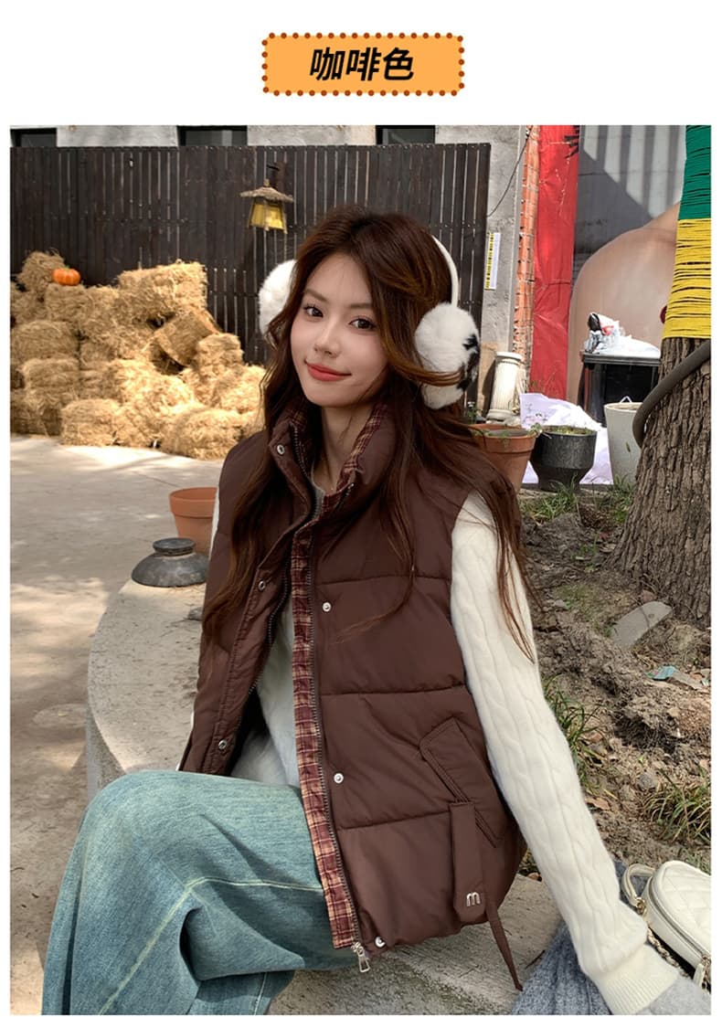 면 베스트 여성 코트 가을 겨울 2026 새로운 패션 쇼트 스타일 외출용 두꺼운 스탠드 칼라 민소매 조끼 조끼 상세 이미지 30