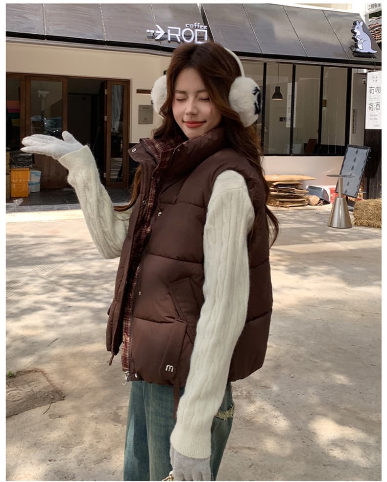 면 베스트 여성 코트 가을 겨울 2026 새로운 패션 쇼트 스타일 외출용 두꺼운 스탠드 칼라 민소매 조끼 조끼 상세 이미지 33