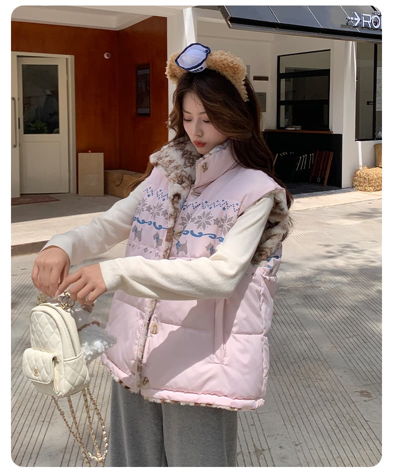 양면 착용 양털 조끼 여자 외출용 겨울 두꺼운 보온 조끼 플리스 스탠드 칼라 면 의류 재킷 상세 이미지 25