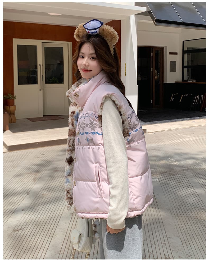 양면 착용 양털 조끼 여자 외출용 겨울 두꺼운 보온 조끼 플리스 스탠드 칼라 면 의류 재킷 상세 이미지 26