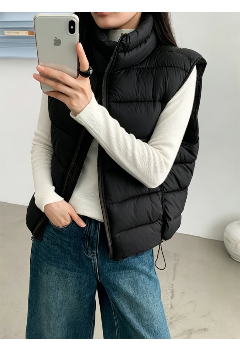 면 베스트 여성 코트 가을 겨울 2026 새로운 패션 쇼트 스타일 외출용 두꺼운 스탠드 칼라 민소매 조끼 조끼 상세 이미지 13