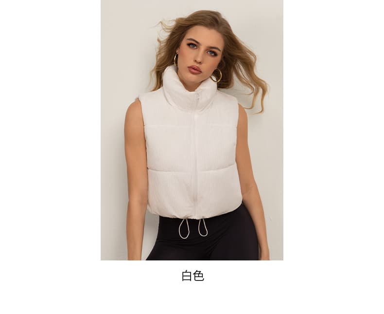 면 베스트 여성 코트 가을 겨울 2026 새로운 패션 쇼트 스타일 외출용 두꺼운 스탠드 칼라 민소매 조끼 조끼 상세 이미지 13