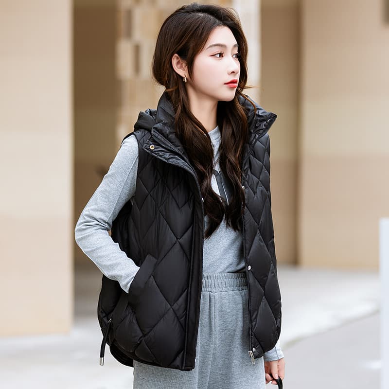 면 베스트 여성 코트 가을 겨울 2026 새로운 패션 쇼트 스타일 외출용 두꺼운 스탠드 칼라 민소매 조끼 조끼 이미지 4