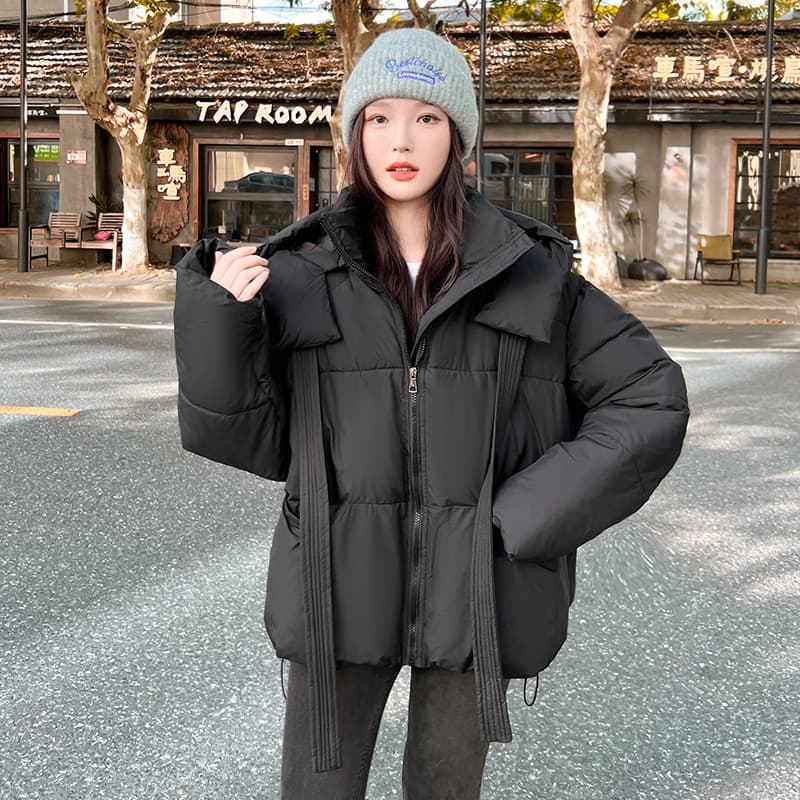 실사 빅 사이즈 면 의류 통통한 여동생 겨울 새로운 한국 스타일 루즈핏 두꺼운 패딩 재킷 작은 키 면 옷 이미지 3
