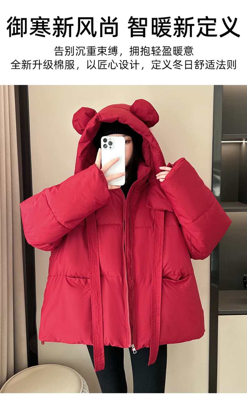 실사 빅 사이즈 면 의류 통통한 여동생 겨울 새로운 한국 스타일 루즈핏 두꺼운 패딩 재킷 작은 키 면 옷 상세 이미지 3