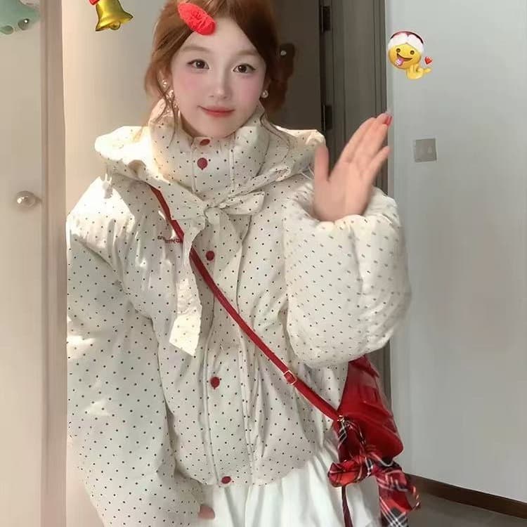 실사 빅 사이즈 면 의류 통통한 여동생 겨울 새로운 한국 스타일 루즈핏 두꺼운 패딩 재킷 작은 키 면 옷 이미지 3