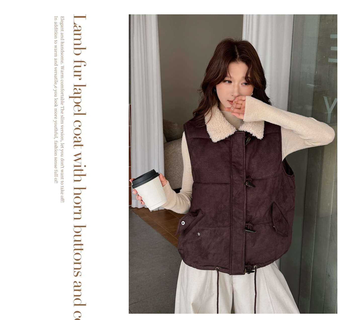 면 베스트 여성 코트 가을 겨울 2026 새로운 패션 쇼트 스타일 외출용 두꺼운 스탠드 칼라 민소매 조끼 조끼 상세 이미지 21