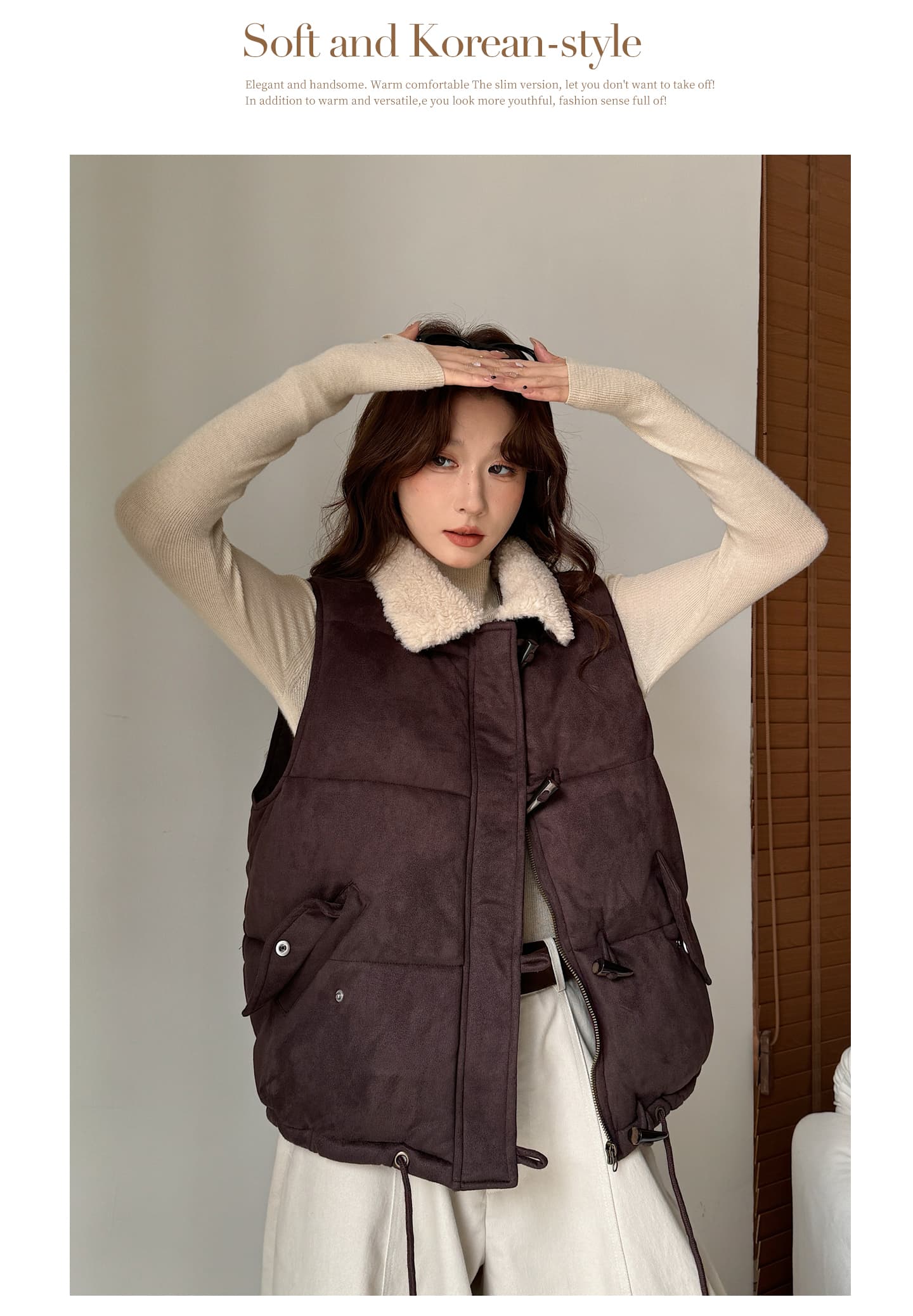면 베스트 여성 코트 가을 겨울 2026 새로운 패션 쇼트 스타일 외출용 두꺼운 스탠드 칼라 민소매 조끼 조끼 상세 이미지 25