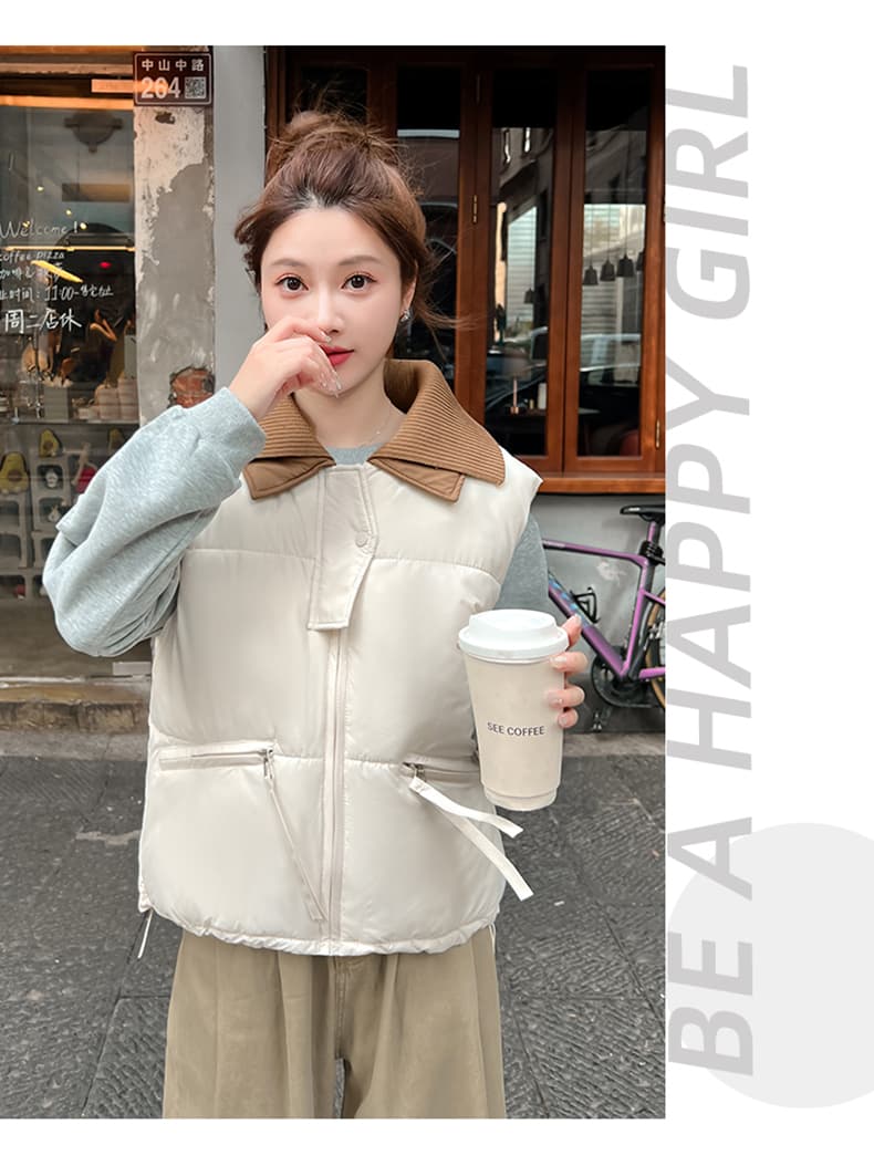면 베스트 여성 코트 가을 겨울 2026 새로운 패션 쇼트 스타일 외출용 두꺼운 스탠드 칼라 민소매 조끼 조끼 상세 이미지 15