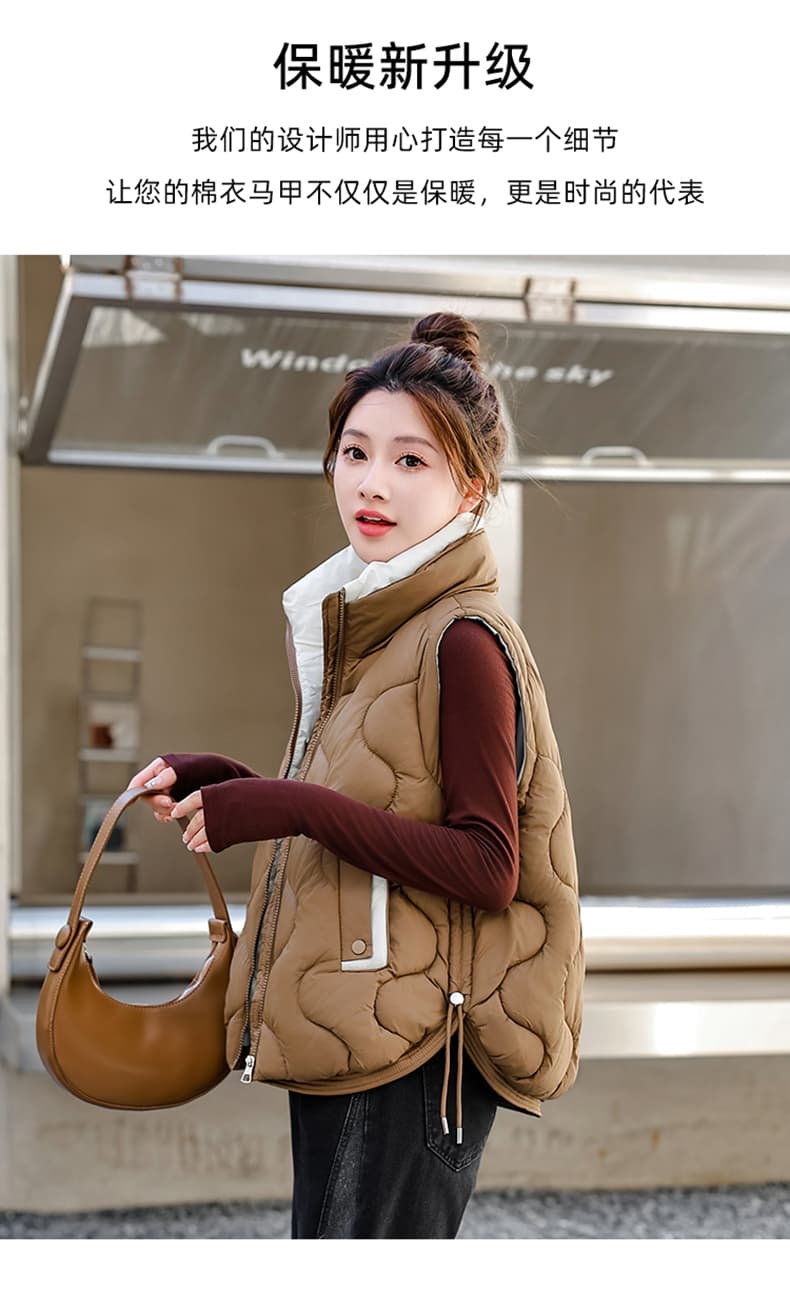 면 베스트 여성 코트 가을 겨울 2026 새로운 패션 쇼트 스타일 외출용 두꺼운 스탠드 칼라 민소매 조끼 조끼 상세 이미지 6