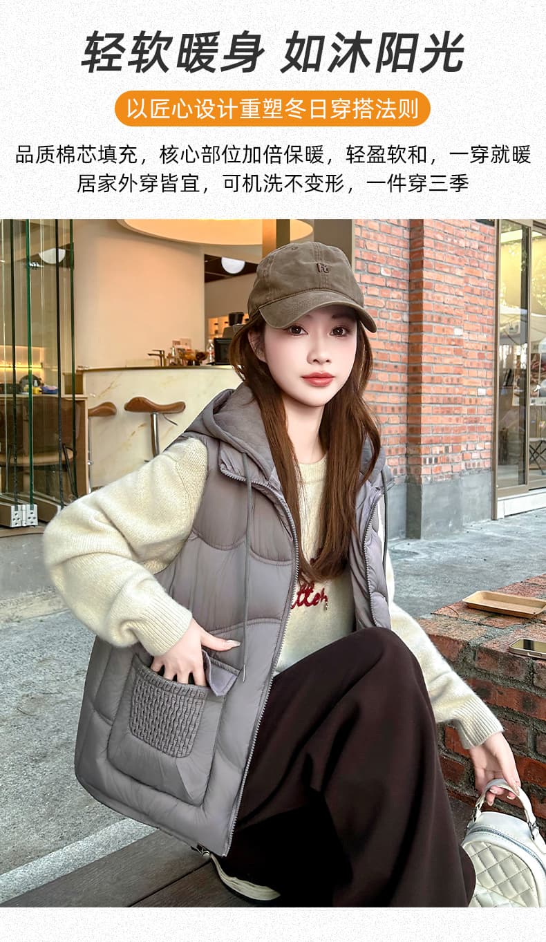면 베스트 여성 코트 가을 겨울 2026 새로운 패션 쇼트 스타일 외출용 두꺼운 스탠드 칼라 민소매 조끼 조끼 상세 이미지 3