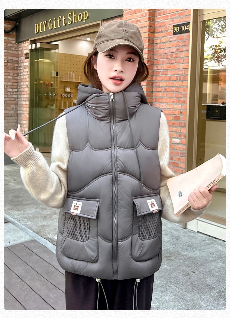 면 베스트 여성 코트 가을 겨울 2026 새로운 패션 쇼트 스타일 외출용 두꺼운 스탠드 칼라 민소매 조끼 조끼 상세 이미지 14